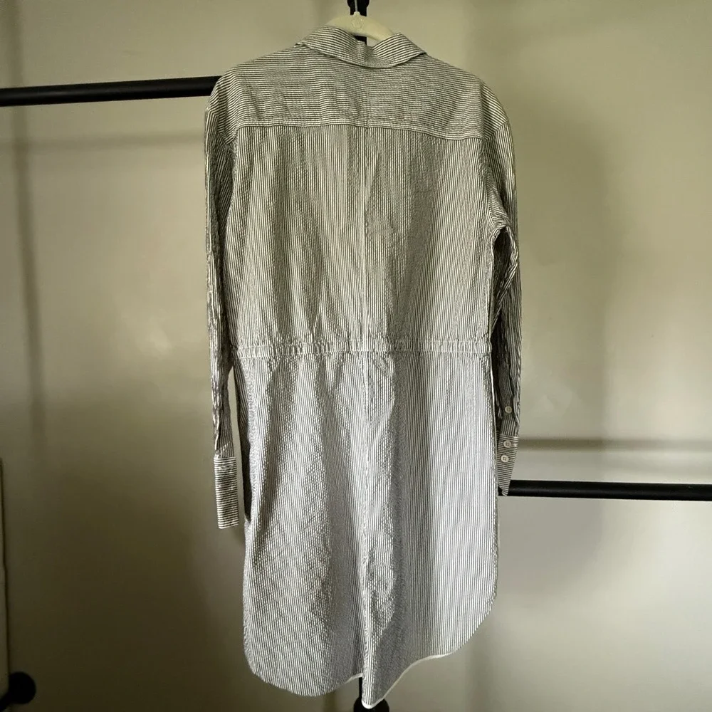 Jason Wu Blue White Striped‎ Seersucker Shirt Dress 6 Drawstring Waist